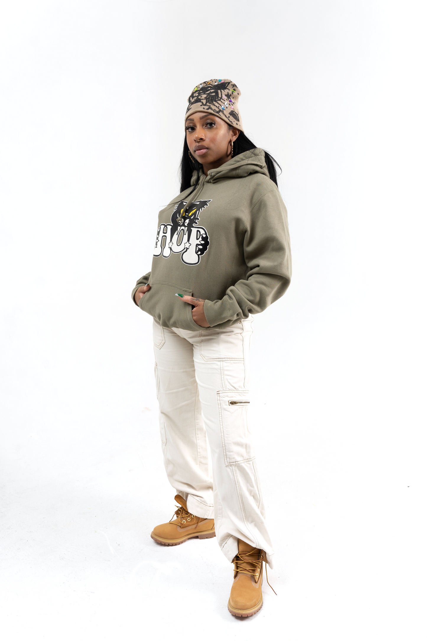 PANTHER HOODED SWEATSHIRT OLIVE GREEN